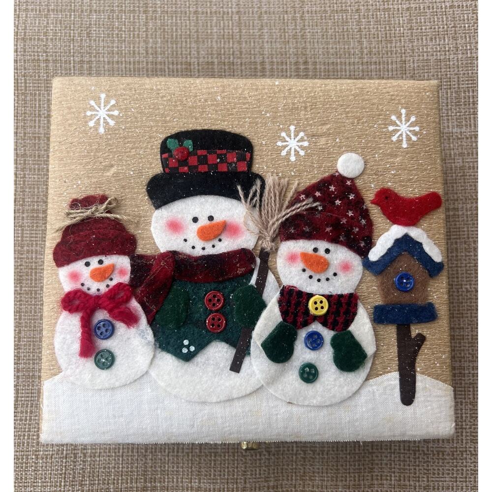 Vintage NEW 5 Handcrafted Christmas Ornament Set With Snowman Box Santa Claus